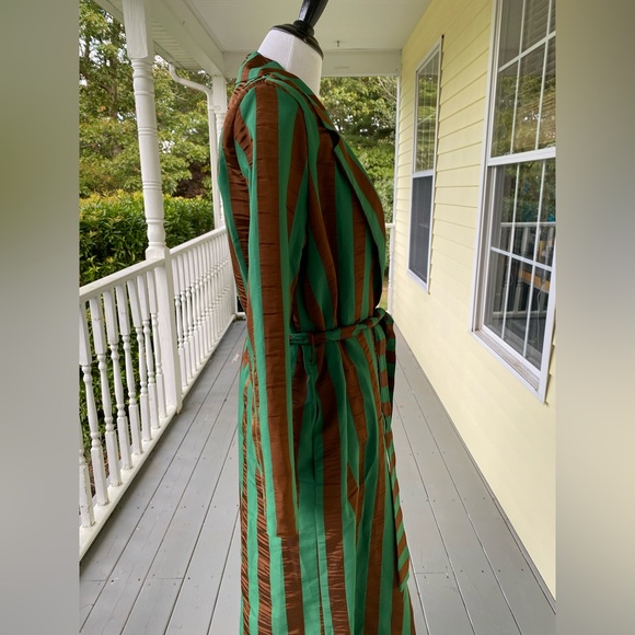 NWT Kaos Italy Brown Green Satin Trench Coat Size Small - Picture 9 of 12